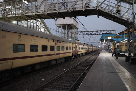 Train at the railway station. Railway station in Prague, Czech Republic