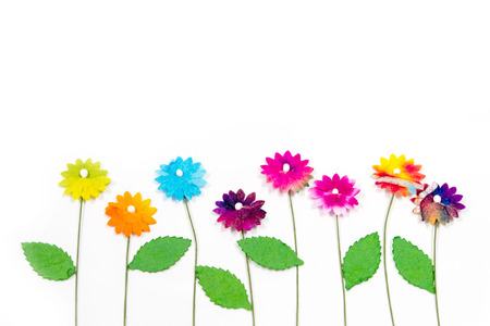 Paper work flowers on whiteの写真素材