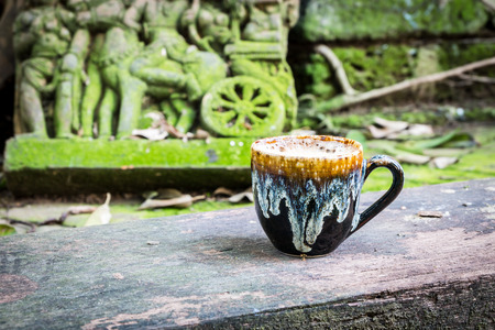 Breakfast coffee in the ancient remains parkの写真素材