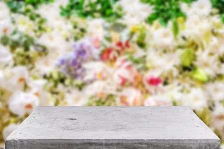 Empty concrete table flower bouquets , bunch of flowers background, Template mock up for display of your productの写真素材