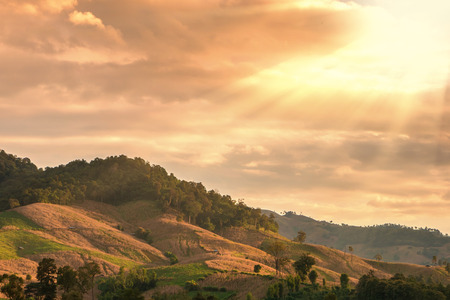 Terrace rice fields on mountain and sky with cloudの写真素材