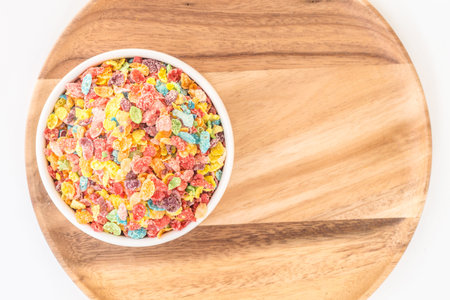 Fruit cereal flavorful on wooden tray