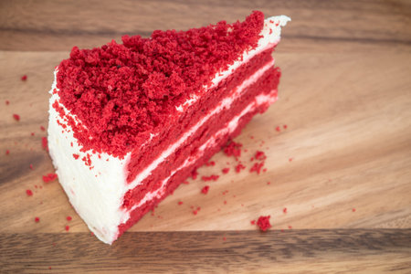 Red velvet cake on wood board