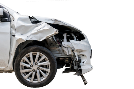 Car crash accident isolated on whiteの写真素材
