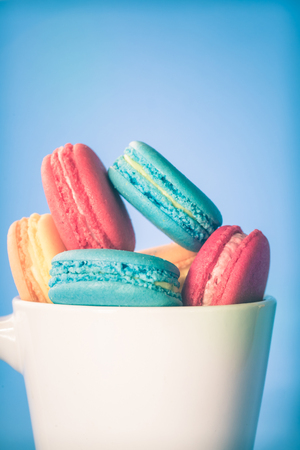 Assorted colorful french cookies macaroons, Almond cookies with pastel colorsの写真素材