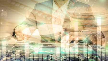 Close up of business man working on the digital mobile device.の写真素材