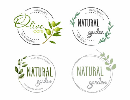 Logo for natural Brands, logo for natural and organic cosmetics packaging in trendy linear style - 100% naturalのイラスト素材