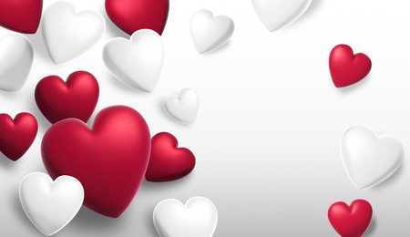 3d rendering red and white hearts valentines backgroundの写真素材