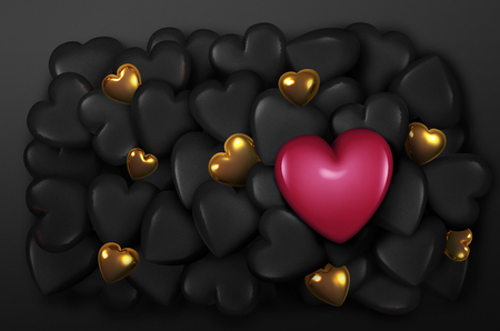 3d rendering red and black hearts valentines backgroundの写真素材