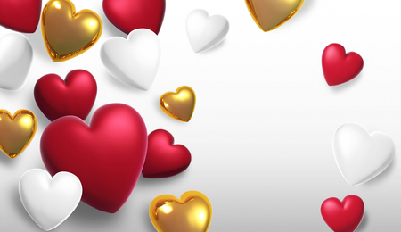 3d rendering red and white hearts valentines backgroundの写真素材