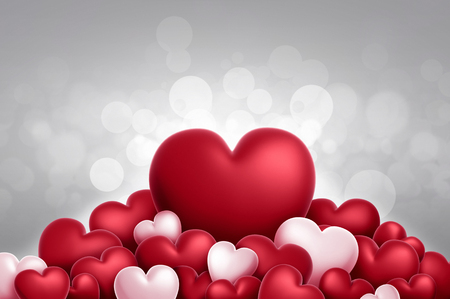 3d rendering red and white hearts valentines backgroundの写真素材