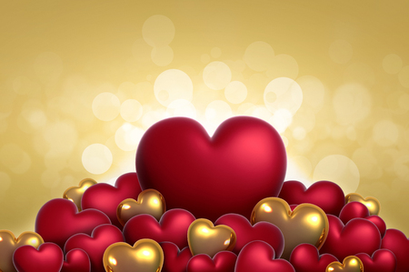 3d rendering red and gold hearts valentines backgroundの写真素材