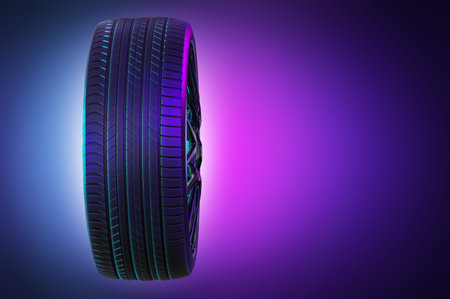 3d rendering Car wheel on colorful background.の写真素材