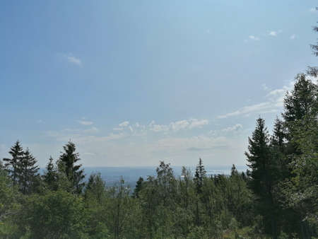 hiking in the mountains with a nice viewの写真素材