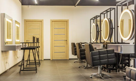 Interior of a modern beauty salon, hair cutting area