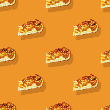 Low sugar, low carb useful bakery. Seamless pattern with isolated appetizing piece of apple pie with...