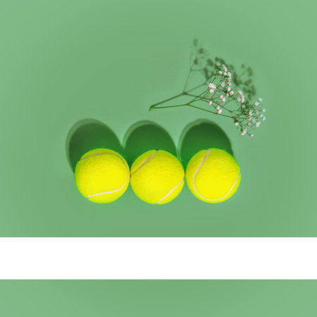 Sport and healthy lifestyle. Tennis. Spring sport composition with three yellow tennis ball and...