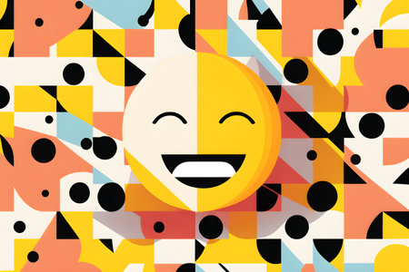Geometric pattern with emojis on abstract backgroundの写真素材