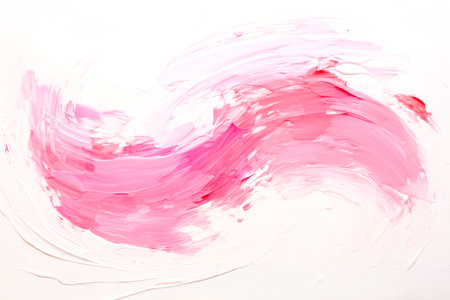 Wave of pink oil brush hand drawn stroke on white background. Abstract varnish splash trace shape. Glossy oil paint smear long line. Template. Neutral background for your design. Generative aiの素材