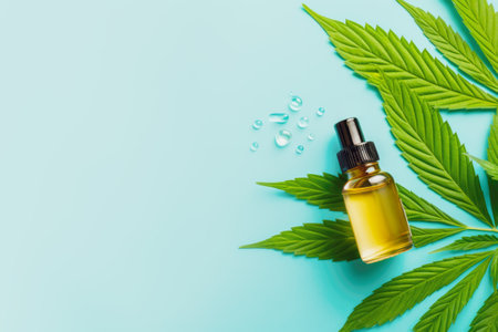 Harmony, healing, spa relax and mental health background with cannabis oil and marijuana Leaves. Medicine marijuana cannabis, sativa leaf for relaxing, good health and healthy sleep. Copy spaceの素材