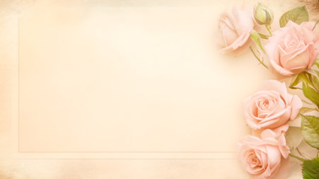 Elegant floral background with tender watercolor pink roses and copy space. Template of spring holiday card. Wedding invitation template Branding, mock up, holiday conceptの素材
