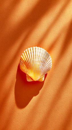 Sea Shell Casting Bold Shadow On Vibrant Orange Surfaceの素材