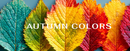 Autumn Banner With Vibrant Autumn Leaves In Rainbow Gradientの素材