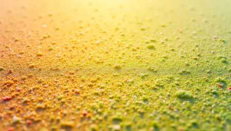 Ground tennis court surface in vibrant green and yellow hues, illuminated by warm sunlight. Perfect for sports-themed designs, tennis promotions, or active lifestyle brandingの素材