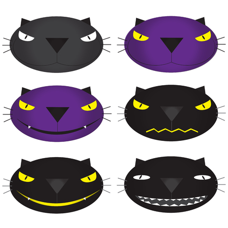Set of funny Halloween cartoons, cute purple cat , black cat vector Illustrationのイラスト素材
