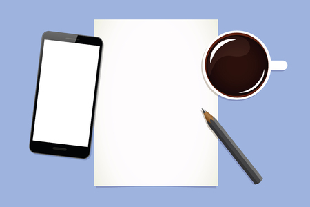 good morning coffee mobile phone and note black vector illustrationのイラスト素材