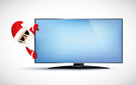 Hipster Santa Claus with cool beard and sunglasses behind TV vector illustration EPS 10のイラスト素材