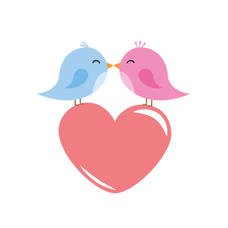two cute birds are kissing red heart cartoonのイラスト素材