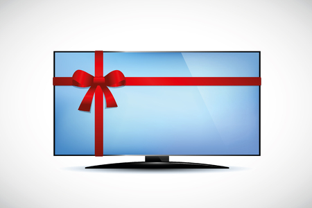 modern television packed as a gift with red bow vector illustration EPS10のイラスト素材