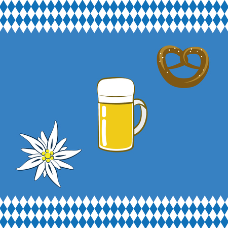 Oktoberfest celebration beer flower prezel with bavaria flag background vector illustration EPS10のイラスト素材