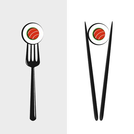 eating sushi with chopsticks and fork vector illustration EPS10のイラスト素材