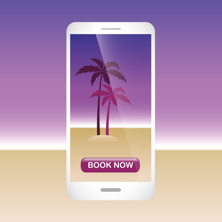 holiday booking online from smartphone with book button vector illustration EPS10のイラスト素材