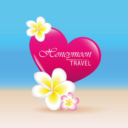 Honeymoon travel concept pink heart and frangipani flowerのイラスト素材