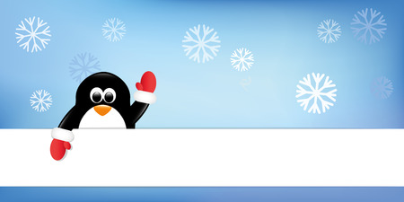 cute penguin with red with gloves merry christmas snow background vector illustration EPS10のイラスト素材