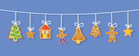 gingerbread hanging set star house man christmas tree bell vector illustration EPS10のイラスト素材