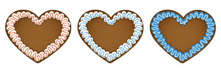 set of three gingerbread hearts in different colors vector illustration EPS10のイラスト素材