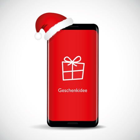 modern smartphone with red screen and christmas hat as a gift vector illustration EPSのイラスト素材