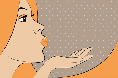 young pretty woman sending kisses pop art comic styleのイラスト素材