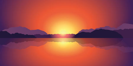 beautiful sunset lake and mountain landscape background vector illustration EPS10のイラスト素材