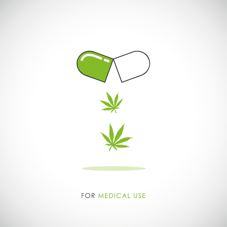 medical marijuana pill icon with cannabis leavesのイラスト素材