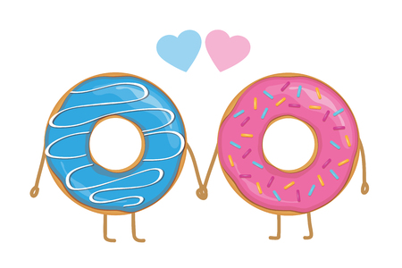 two donuts cartoon character in love vector illustration EPS10のイラスト素材
