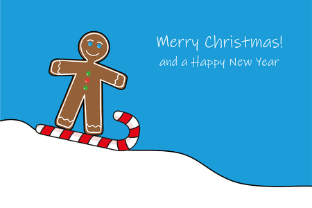 gingerbread man rides sledges on a candy cane christmas greeting card vector illustration EPS10のイラスト素材