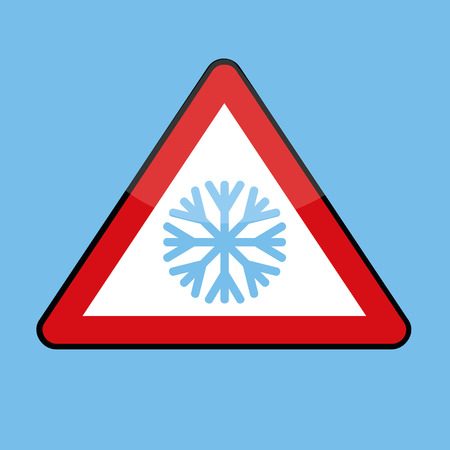 triangle road sign with snowflake for cold winter vector illustration EPS10のイラスト素材