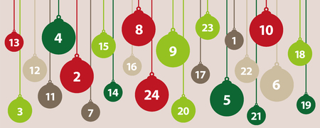 advent calendar 24 christmas tree balls in green and red colors vector illustration EPS10のイラスト素材