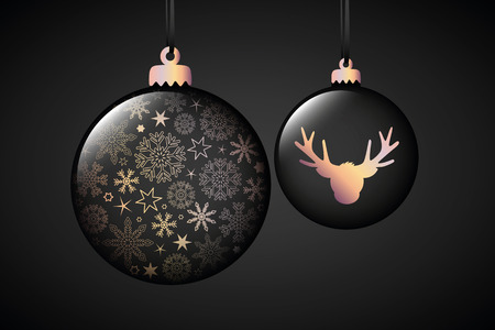 beautiful black christmas balls with snowflake and reindeer decoration vector illustration EPS10のイラスト素材