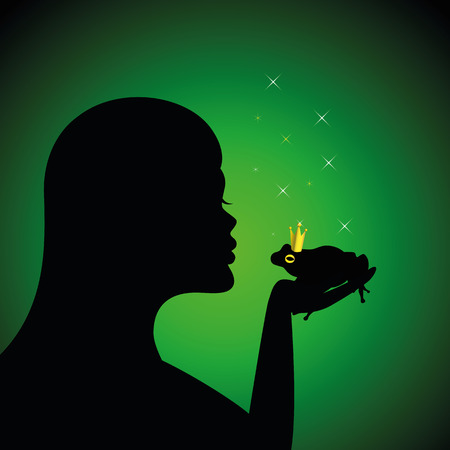 young woman kisses a magic frog prince vector illustration EPS10のイラスト素材